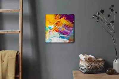 Produktbild von Coloray Hodiny Unikátní 30x30 cm Tiché hodiny Pro obývací pokoj a kuchyň Nástěnné hodiny Plátno Bílé ručičky hodin - Vícebarevný