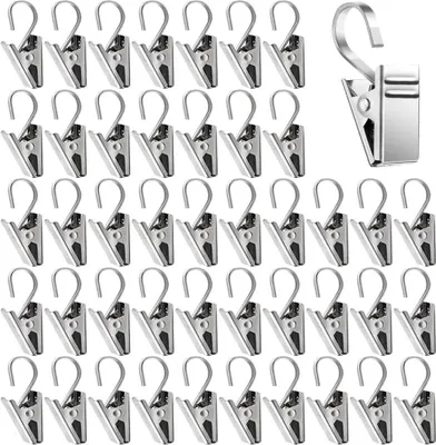 Produktbild von 80 Stück Edelstahl Metall Vorhang Clips Mit Haken, Gardinen Klammern, Vorhang Klammern Klemmhaken zum Vorhänge Fotos Home Dekoration Duschvorhang Hängende, Silber