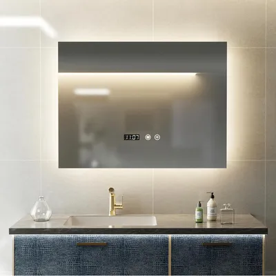 Image de Miroir de salle de bain à LED - Rectangulaire, sans cadre - Anti-buée - Verre argenté - 80 × 60 × 5,5 cm - CE