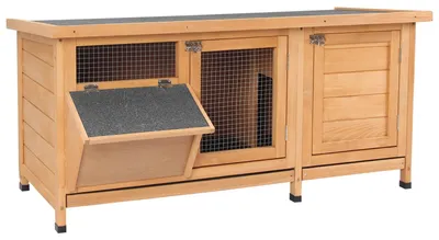 Zdjęcie produktu dla Stajnia dla małych zwierząt Domek dla małych zwierząt 112x50x54cm z tacą podłogową, dachem asfaltowym, korytem z drewna jodłowego, naturalne i czarne