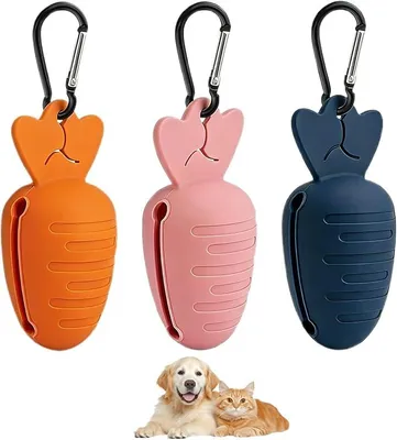 Produktbild von PolkaHome® Silikon Hundekotbeutelhalter, 3 Stück Karottenförmige Hundekotbeutel Spender mit Karabiner, Leicht & Tragbar für