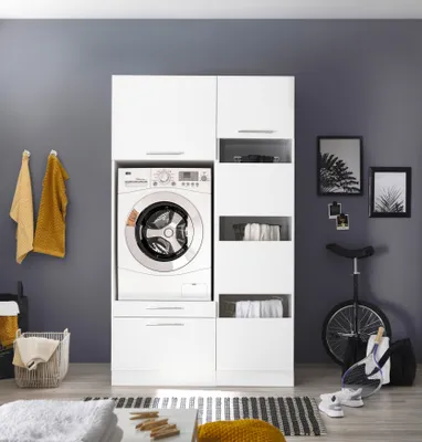 Produktbild von Waschmaschinenschrank Trockner Schrank Wäscheschrank 117 cm Weiß Clara Respekta