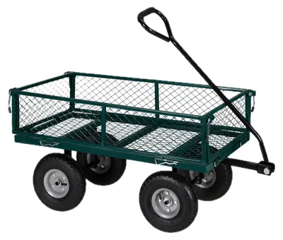 Produktbild von Relaxdays Handwagen, praktischer Bollerwagen für den Garten, mit Luftbereifung, klappbare Seitenteile, bis 200 kg, grün