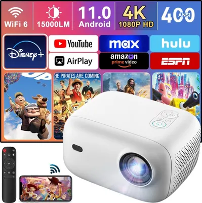 Produktbild von Mini Projektor, WiFi Bluetooth Projektor, 1080P tragbarer Projektor Full HD, 300 ANSI Lumen, kompatibel mit USB, HDMI, AV, Laptop, Smartphone
