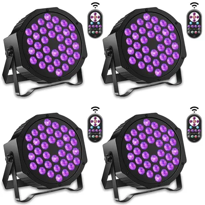 Produktbild von UV-Schwarzlicht - DMX-Bühnenlicht - 4er-Set - 36 W - 36 LEDs - Fernbedienung - DMX512 - EU-Stecker