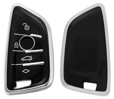 Produktbild von kwmobile Autoschlüssel Hülle kompatibel mit BMW 3-Tasten Smart Key Autoschlüssel - Schlüsselhülle Silikon Cover - Schwarz Silber