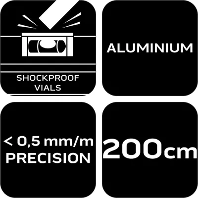 Image de NEO TOOLS Niveau à bulle en aluminium, 0,5 mm/m 40, 60, 80, 100, 120, 150, 200 cm Niveau à bulle avec embout antichoc - 200 cm