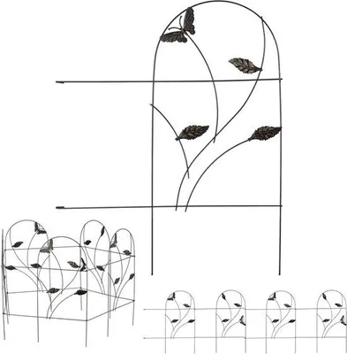 Image de Lot de 5 décorations noires pour clôture de jardin avec des papillons, dimensions env. 46 x 250 cm