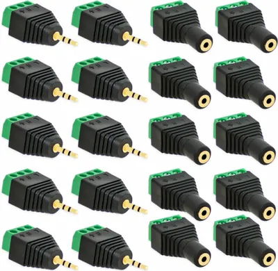 Produktbild von 10x Klinken Stecker + 10x Buchsen 2,5mm Adapter > Terminalblock 3 Pin Schraub Klemme Set