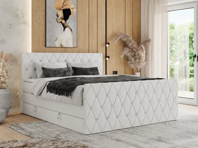 Produktbild von MKS MEBLE Boxspringbett 140 x 200 cm mit Bettkasten, Bett 140 x 200 cm mit Matratze H4, Boxspringbett 140 x 200 cm mit Topper - Miren King Duo - Weiß Kunstleder - H4