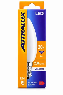 Produktbild von 10x Attralux LED Kerzenlampe E14 2W (20W Ersatz) 200lm 3000K Warmweiß – LED Leuchtmittel Kerzenform