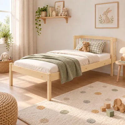 Obrázok produktu pre Detská postieľka Kids Collective, vyrobená z masívneho dreva, s bočnicami na ochranu pred vypadnutím, borovica, s bočnicami, vrátane roštu a matraca, 90x190 cm
