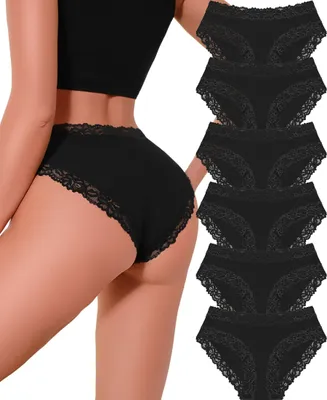 Image de Sous-vêtements pour femmes - Culotte hipster en coton avec dentelle - Lot de 6