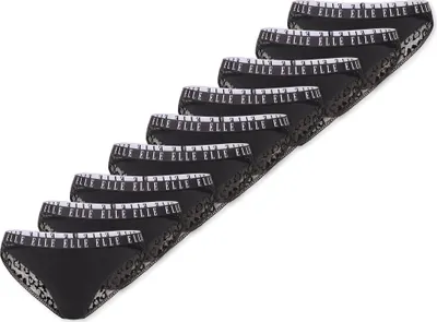 Image de ELLE Slip brésilien en dentelle, lot de 9, noir - taille L