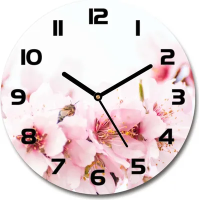 Produktbild von Wanduhr aus Glas 30fi Glasbild Glasuhr Gehärtetes Glas - schwarze-zeiger - Cherry blossoms