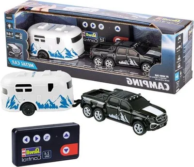 Zdjęcie produktu dla Miniaturowy samochód z przyczepą kempingową – zabawka dla dzieci – do zabawy w domu – zdejmowana przyczepa – 17,8 x 3,9 cm – czarny