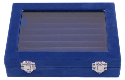 Produktbild von Schmuck-Display-Box, 7 Fächer, Samt-Ring-Aufbewahrungsbox mit transparentem Deckel für Ohrringe, Halskette, Blau