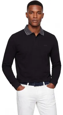 Produktbild von Boss Green Plisy Langarm-Polo schwarz unifarben Baumwolle