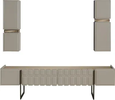 Produktbild von Moderne Wohnzimmer Holz Möbel Designer TV-Schrank x2 Wandregale 3tlg Set