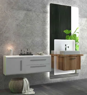 Produktbild von Casa Padrino Luxus Badezimmer Set Braun / Weiß - 1 Waschtisch und 1 Waschbecken und 1 LED Wandspiegel und 1 Hängeschrank - Luxus Badezimmermöbel
