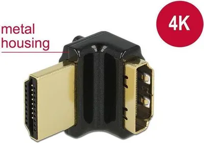 Productafbeelding van Delock - HDMI-adapter - HDMI-vrouwelijk naar HDMI-mannelijk - Zwart - 90° connector, ondersteunt 4K