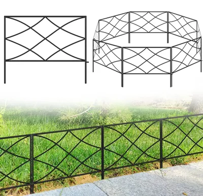 Produktbild von Dekorative Metall-Gartentrennwand, 40 cm (H) x 2,8 m (B) Paneele, grabenloser Zaun, Landschaftsgestaltung für Blumenbeete, Gärten, Hunde und Haustiere (schwarz)