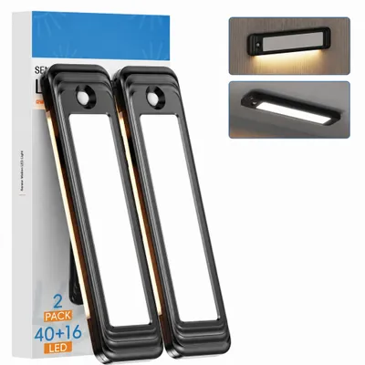 Produktbild von 2er-Set LED-Nachtlichter mit Bewegungsmelder, 3 Modi, 3 Lichtfarben, kabellose, dimmbare Schrankleuchten, magnetische, wiederaufladbare Sensorlichter