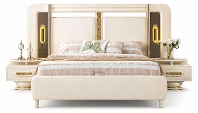 Image de Chambre à coucher : Lit luxueux, 2 tables de chevet, mobilier design, ensemble complet