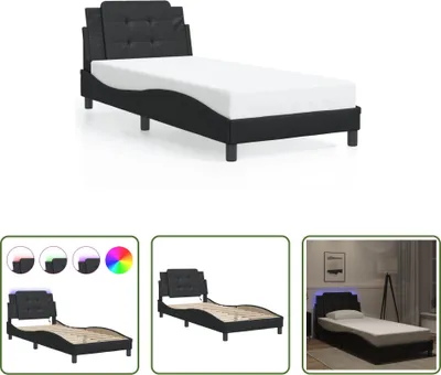 Produktbild von The Living Store Bettgestell mit LED Schwarz 100x200 cm Kunstleder