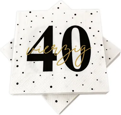 Produktbild von 20 Servietten zum 40. Geburtstag 33 x 33 cm - weiß schwarz gold