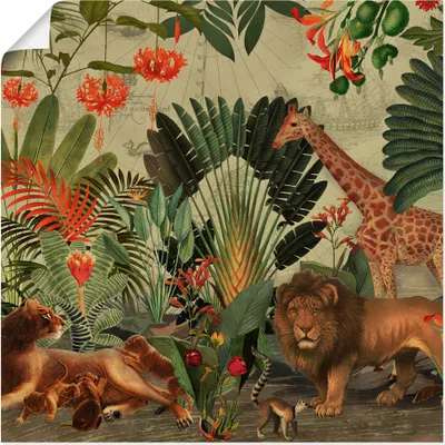 Produktbild von ARTland Poster Vintage Afrika Dschungel Tier Safari Größe: 70x70 cm