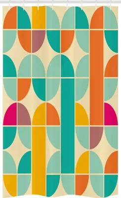 Produktbild von ABAKUHAUS Retro Schmaler Duschvorhang, Funky Mosaic Forms, Badezimmer Deko Set aus Stoff mit Haken, 120 x 180 cm, Mehrfarbig