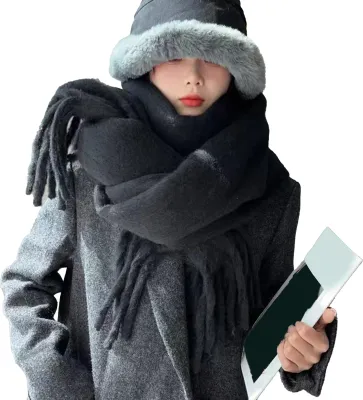 Produktbild von Damen-Winterschal, einfarbig, leicht, weich und warm, mit Quastenbesatz, Kaschmirimitat für kaltes Wetter