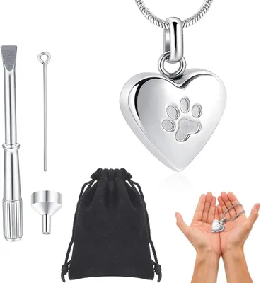 Immagine prodotto di Collana con urna, cuore con impronta di zampa, argento, ciondolo commemorativo per animali domestici
