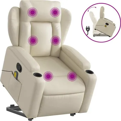 Produktbild von vidaXL Massagesessel mit Aufstehhilfe Creme Kunstleder