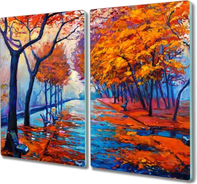 Produktbild von Coloray Kochplattenabdeckung Herdabdeckplatte 2x30x52 cm Hackbrett Schneidebrett Küchenbrett - Bäume Park Herbst