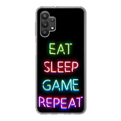 Produktbild von MuchoWow® Handyhülle Schutzhülle Hülle für Samsung Galaxy A32 5G Gaming - Led - Zitat - Eat sleep game repeat - Gaming Silikon Softcase Handy Hülle - Softcase