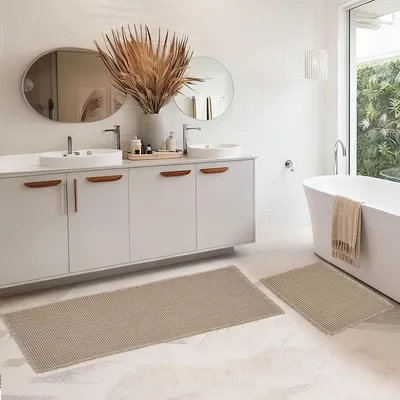 Image de Lot de 2 tapis de salle de bain, tapis de bain antidérapant de style bohème, tapis de douche lavable pour le salon, la chambre, la salle de bain, décoration de salle de bain, 50 x 120 cm + 40 x 60 cm