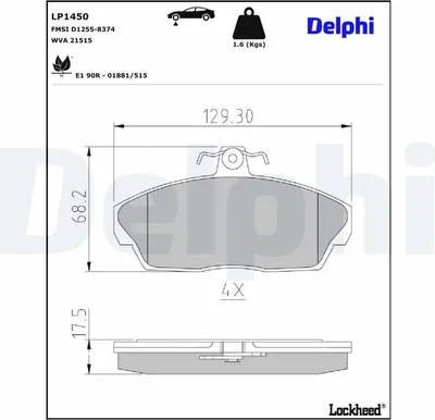 Produktbild von DELPHI Bremsbeläge Satz Vorne Bremsklötze für LAND ROVER Freelander SUV (L314) LP1450