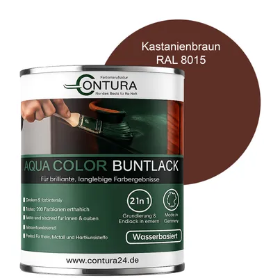 Produktbild von Contura 750ml. Buntlack Lackfarbe Lack Außen Innen Holz Metall Farbe Holzlack Möbellack - Seidenmatt - RAL 8015 Kastanienbraun