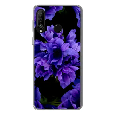 Produktbild von MuchoWow® Handyhülle Schutzhülle Hülle für Huawei P30 Lite Muster - Blumen - Lila Silikon Softcase Handy Hülle - Handyhülle