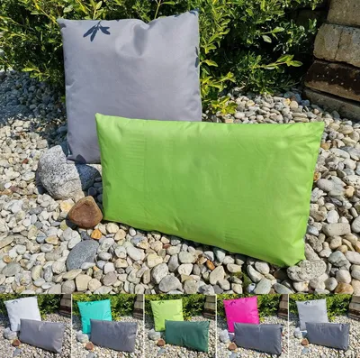 Produktbild von JACK 2er Set 2-farbiges Wende Outdoor Lounge Kissen 45x45cm + 30x50cm Dekokissen Inkl. Füllung Wasserfest Garten Lotus Effekt, Farbe:Grau - Grün