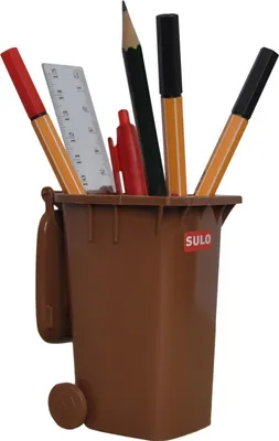 Image de Mini poubelle originale SULO petit modèle marron Récipient miniature Rangement Porte-crayons Bureau Jouet