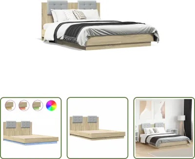 Produktbild von The Living Store Bettgestell mit Kopfteil und LED Sonoma-Eiche 120x190 cm