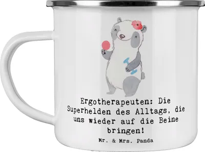 Produktbild von Mr. & Mrs. Panda becher emaille Ergotherapeutin Superhelden - Weiß - Geschenk, wertvolle Arbeit, Therapie, Kaffeepott, Pott, kreative Geschenke, Beruf, für Berufstätige