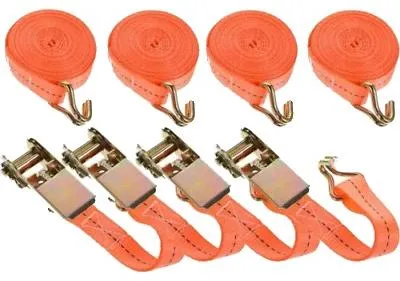 Imagen del producto de Cintas de sujeción con ratchet, capacidad de carga de 800 kg, longitud de 6 metros, 25 mm; paquete de 4 unidades
