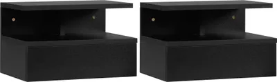 Produktbild von HOMCOM Set mit 2 schwebenden Nachttischen mit 1 Schublade und offenem Regal, modernes Design, Wandmontage, 35 x 32 x 22,5 cm, Schwarz