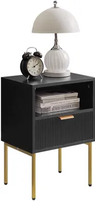 Produktbild von Minimalistisches Nachtschrank - viel Aufbewahrung - 1 Stück - MDF und Metall - 39x29x56 cm