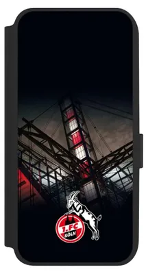 Produktbild von NIVOCASE Klapphülle für Samsung Galaxy A14 5G  Handyhülle aus Kunst Leder NIVOflip schwarz 1. FC Köln Offizielles Lizenzprodukt Stadion