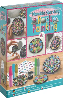 Image de RAPPA Set créatif de pierres à peindre mandala 3 strass et 5 peintures/adhésifs pailletés